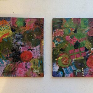 ART. One of a Kind. Original. Paintings. SET of 2. Abstract Painting. Signed 4x6